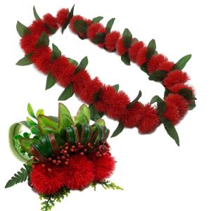 フラダンス 髪飾り アレンジ レイ イエロー・レッド 黄赤 レフア