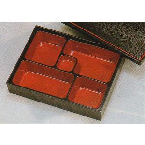 長角システム松花堂弁当 黒朱市松 おしゃれ 業務用 容器 盛り付け 堅牢