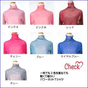 【最終出品！セール！】パワーネット　チュール　ボトルネックTシャツ  10色あります！重ねて着ても素敵です。｜karabanashop