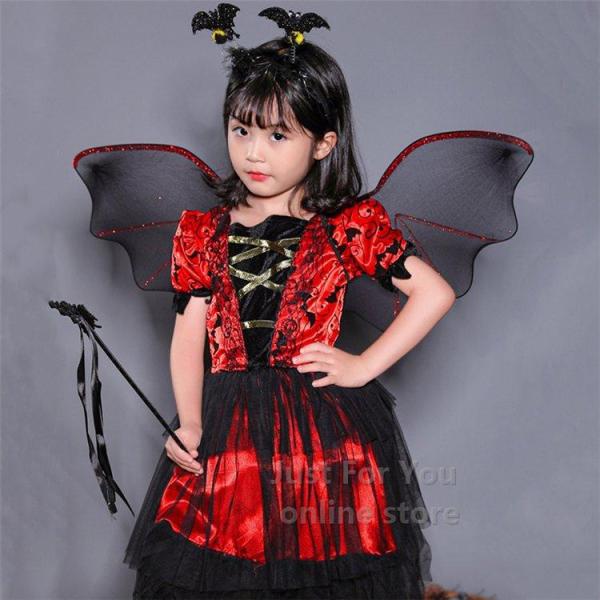 ハロウィン コスプレ 子供 ハロウィン衣装 コスチューム つばさ付き キッズドレス 鬼の花嫁 ゾンビ...