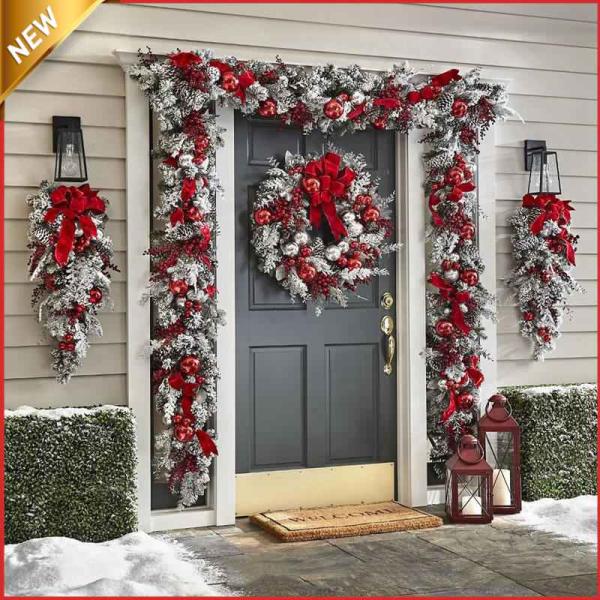 クリスマスリース ガーランド 雪化粧 クリスマス スワッグ オーナメント リース ドア 玄関 庭園 ...