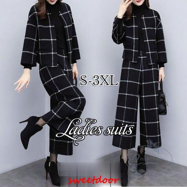 【値下げ】セットアップ秋冬パンツスーツレディース50代卒業式服母ワイドパンツおしゃれママフォーマル入...