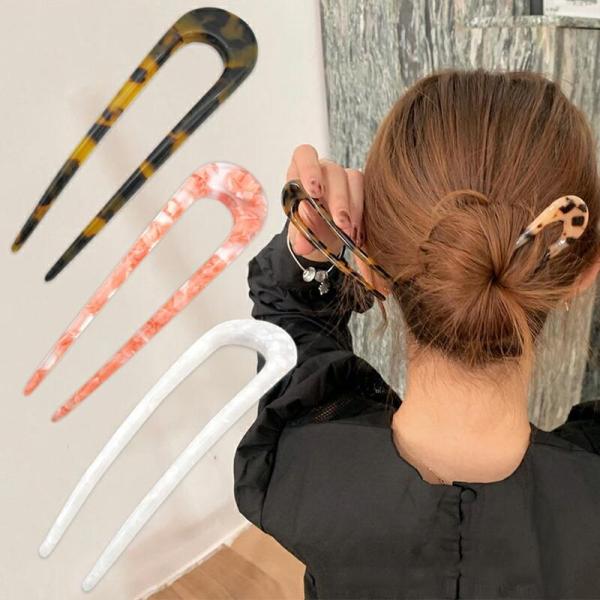U字コーム かんざし ヘアピン ヘアアクセサリー ヘアアレンジ U字かんざし レディース マーブル柄...