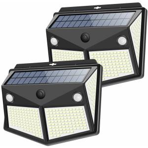 ソーラーライト センサーライト ガーデンライト ウォールライト 2センサー 4面発光 280LED 明るい 太陽光発電 壁掛け   (2個セット)