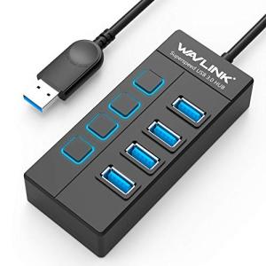 Wavlink USB3.0 ハブ 4ポート USB3.0高速ハブ 5Gbps USB 3.0 HUB 20CM ケーブル 独立スイッチ付 軽量 コンパクト