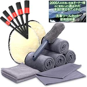LuxDee 洗車用品 16点 洗車セット バケツ無し [ 拭き上げ用 マイクロファイバークロス 4枚 洗車ブラシ 豚毛 5本 ムートングローブ 2個
