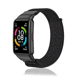 Rosok HUAWEI Band 6/Honor Band 6 対応 ナイロンバンド ベルクロバンド 軽量 柔らかい 強通気性 防水 耐汗性 マジッ