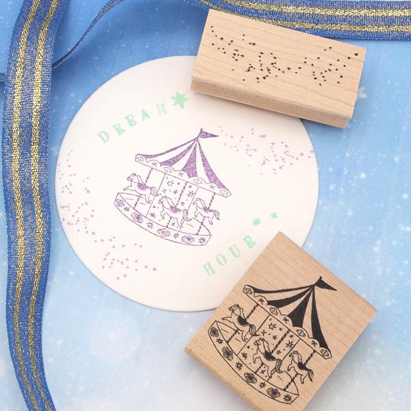 消しゴムはんこ ラバースタンプ 消しゴムスタンプ はんこどり メリーゴーランドと星屑 ２種類 手帳 ...