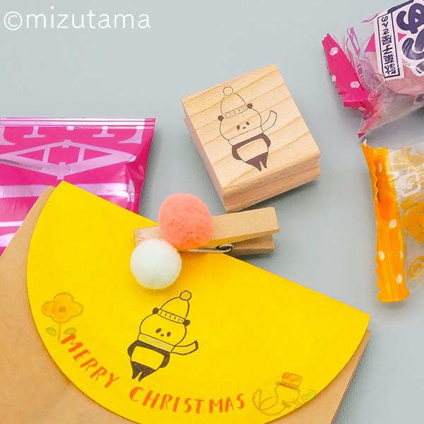 消しゴムはんこ ラバースタンプ 消しゴムスタンプ mizutama   寒がりパンダ 縦26mm×横...