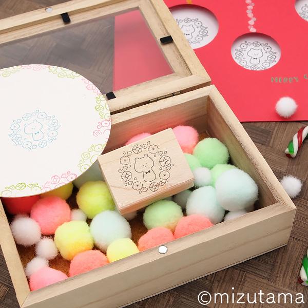 消しゴムはんこ ラバースタンプ 消しゴムスタンプ  mizutama クマと花飾り 縦25.9mm×...