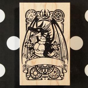 消しゴムはんこ ラバースタンプ 消しゴムスタンプ  つぶあん ドラゴン見出し枠 縦77.5mm×横5...