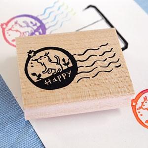 消しゴムはんこ ラバースタンプ 消しゴムスタンプ  tugumi 消印風ねこHappy 縦26mm×...