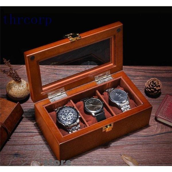 高級収納ボックス腕時計ケース収納ケースウォッチケース箱コレクションインテリア展示原木色おしゃれ3本入