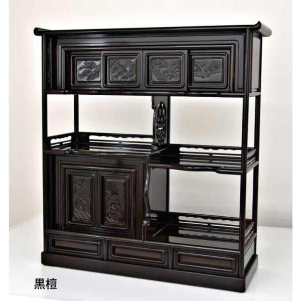 受注生産品 飾り棚 黒檀 6枚戸3.8尺棚 松彫り 漆仕上げ 唐木 茶棚 唐木家具 和家具 W105...