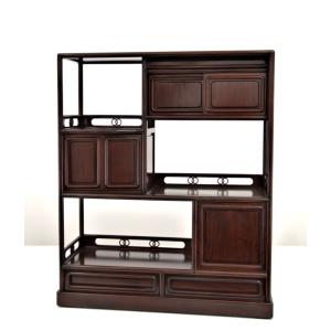 在庫新品 唐木 飾り棚 黒檀 彫り入り 隅丸4枚戸 巾93cm 唐木家具 no