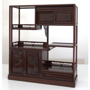 【4/16に撤去予定】唐木家具　飾り棚　茶棚　和風アンティーク 受注生産品 飾り棚 紫檀 6枚戸3.8尺棚 松彫り 漆仕上げ 唐木 茶棚 唐木