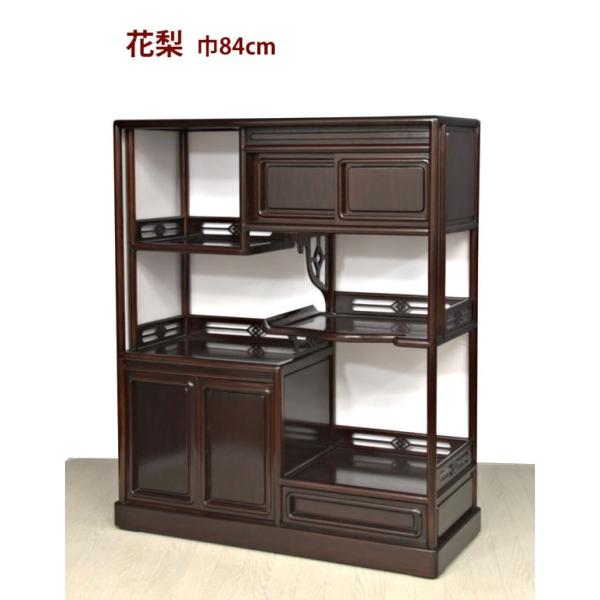 受注生産品 飾り棚 黒檀 隅丸 4枚戸 3尺棚 漆仕上げ 唐木 茶棚 唐木家具 和家具 W84xD3...