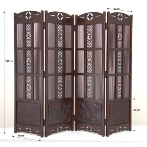 受注生産品 衝立 黒檀 4枚屏風 漆仕上げ 唐...の詳細画像1
