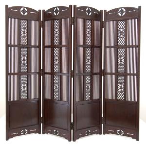 受注生産品 衝立 黒檀 4枚屏風 漆仕上げ 唐...の詳細画像2