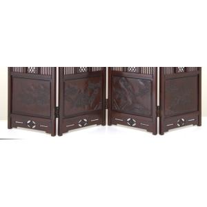 受注生産品 衝立 黒檀 4枚屏風 漆仕上げ 唐...の詳細画像3