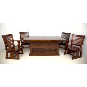 受注生産品 炉卓セット 花梨 椅子4脚 テーブルサイズ150cm 漆仕上げ 唐木 唐木家具 no.7...