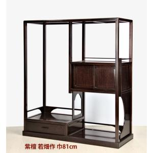 在庫新品 唐木 飾り棚 黒檀 彫り入り 隅丸4枚戸 巾93cm 唐木家具 no