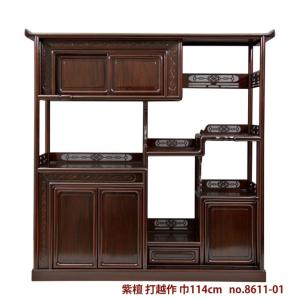 最高級総黒檀4扉飾棚 山水立体彫7099242 総黒檀 飾り棚 唐木家具【開梱