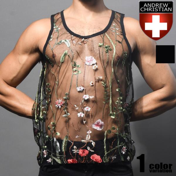 AndrewChristian/アンドリュークリスチャン Sheer Embroidered Lac...