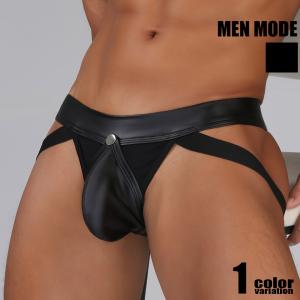 MEN MODE/メンモード ジョックストラップ フェイクレザー オープンフロント 前穴付き 立体縫製 凸フロント