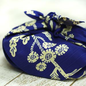 弁当箱用 風呂敷 ふろしき 綿ふろしき 京の両面おもてなし 菊(群青色) 50cm｜karinhonpo2951