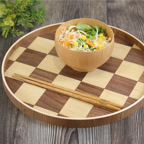 お盆 トレー 木製 サークルトレー チェック 木 盆 トレイ 業務用 家庭用 和 和食器 来客用 お...