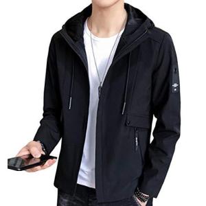 EASTEMPO ジャケット メンズ 長袖 無地 春秋 カジュアル おしゃれ 軽量 おおきいサイズ (ブラック， XL)