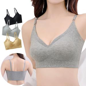 ノンワイヤー ブラジャー 大きいサイズ ナイトブラ おやすみブラ パッド 取り外し 締め付けない リブ編み 柔らかい しっかり生地 ふんわり ストレッチ 黒 as-013