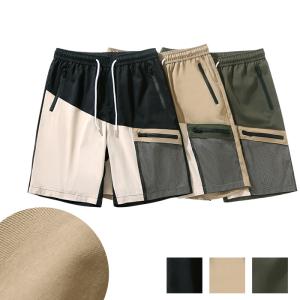 メンズ 水陸両用 水着 ハーフパンツ 海パン シンプル ポケット ファスナー付き ウエスト紐付き インナーなし 丈夫な生地感 スポーツ アウトドア 夏 黒 緑 mm-007