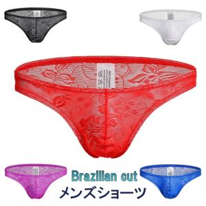 メンズ ブラジリアンショーツ 総レース透け感 前閉じフィット ビキニブリーフ セクシー メンズ下着 肌着 速乾 花柄　c501 (pc5)