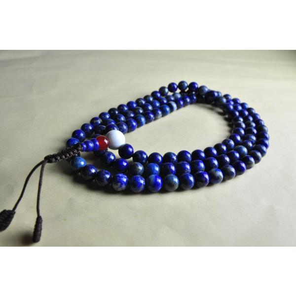 ネパール製　マラ(数珠)　本式108珠　ラピスラズリ　アフガニスタン産【送料無料】035nm