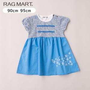 ラグマート 小花柄切替ワンピース 90cm 95cm ブルー RAGMART 1742009｜kasaman