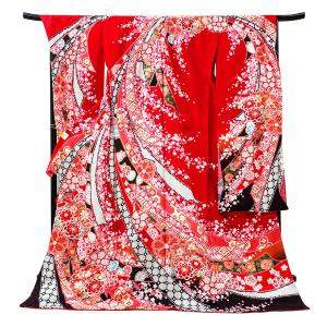15%クーポンあり 滝泰 振袖 絞り おぼろ染 仕立て付き 赤色 正絹