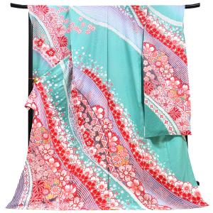 滝泰 振袖 絞り おぼろ染 仕立て付き 赤色 正絹 ふりおぼろ 朧