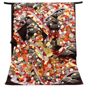 正絹 古典振袖 赤地 桶絞りと京友禅の伝統美 京刺繍と京金箔が輝く逸品