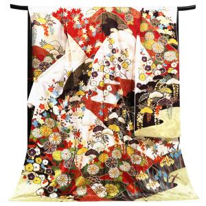 成人式　正絹振袖　丹後ちりめん 仕立て付 正絹振袖 単品 花 桜 f-171-t 黒 丹後ちりめん 刺繍 新品購入