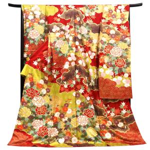 正絹振袖セット外単品 赤地ラメ入花柄 成人式 卒業式に最適 振袖セット 販売 ピンク 金色 ラメ 桜 菊 熨斗 金通し 絵羽柄 正絹
