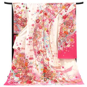 決算セール】仕立て付き 正絹 振袖単品 古典柄 花柄 新品 f-015-t 白