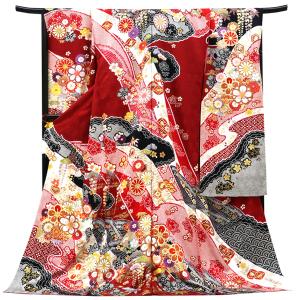 仕立て付 正絹振袖 単品 花 桜 f-171-t 黒 丹後ちりめん 刺繍 新品購入