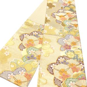 Prices down4）西陣織 袋帯「ゴールド 花重ねに華文」振袖帯 未仕立て