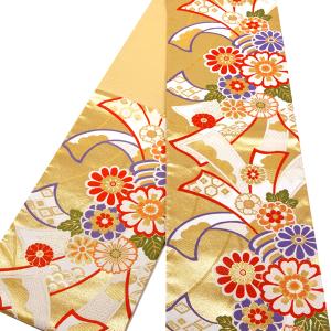 袋帯 振袖用 仕立て上り 正絹 六通 金 桜と流水 芯なし 435cm : 京の