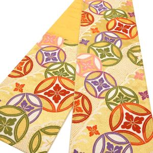 袋帯 美品 逸品 証紙あり 扇 草花 刺繍 箔 銀色 六通 正絹 中古