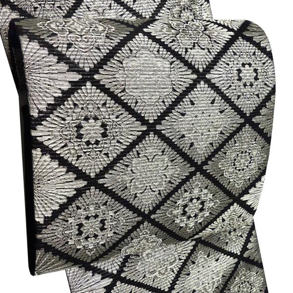 15%クーポンあり 夏袋帯 黒 仕立て上がり 佐々木染織 フォーマル 夏用 礼装用 西陣織 菱 単衣...