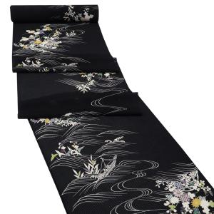 【証紙付き】正絹 大島紬風 着物反物 黒地 源氏車柄 長期保管品 証紙付き】正絹 大島紬風 着物反物 黒地 源氏車柄 長期保管品