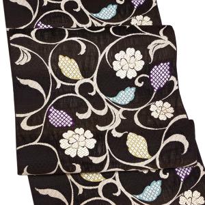 名古屋帯 正絹 九寸帯 04 ＜お仕立て込み＞ 黒 日本製 送料無料 西陣